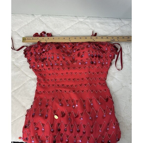 Precious Formals Sequined Dress Bright Red Sz 6 Sleeveless Low Back Maxi Prom - Picture 5 of 7